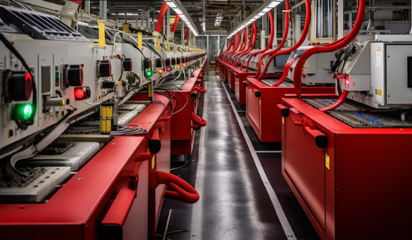 Industrial facility with multiple electrical machines and automated equipment in operation