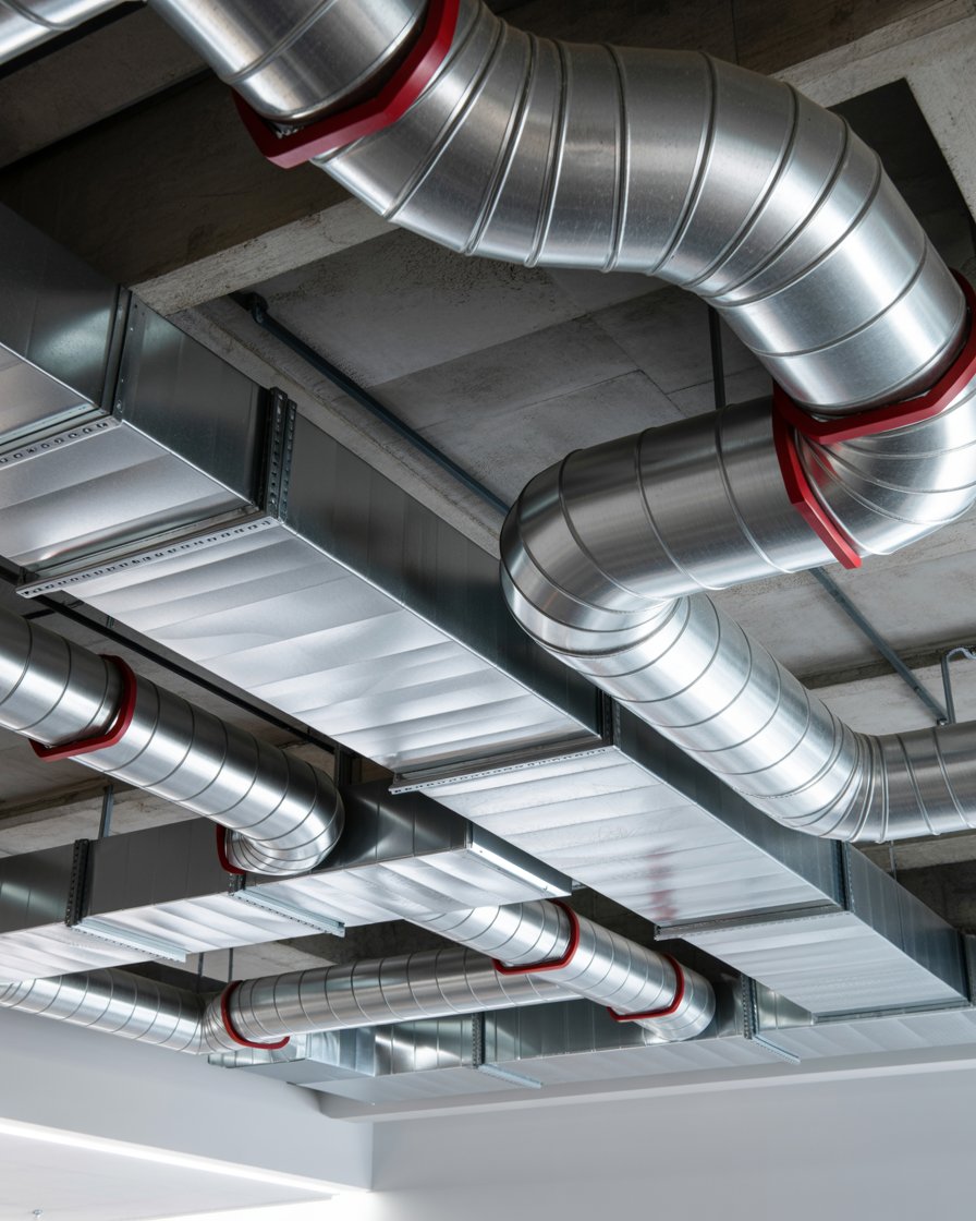 Silver HVAC system of a building