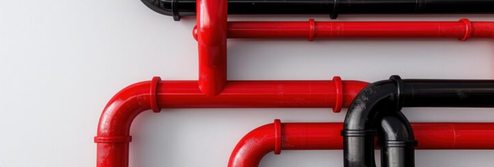 Plumbing system of a red and black pipes