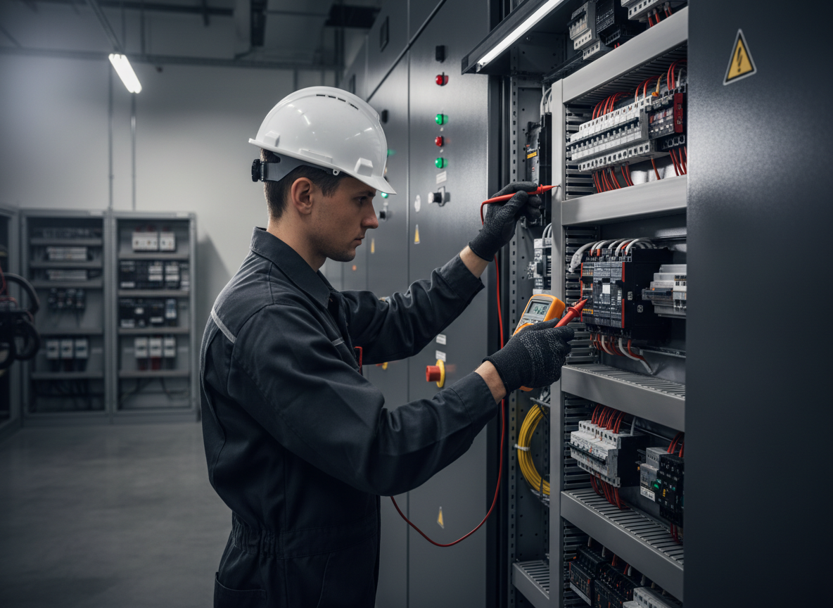 Electrical system installation and inspection including power distribution and low-voltage systems in a commercial facility