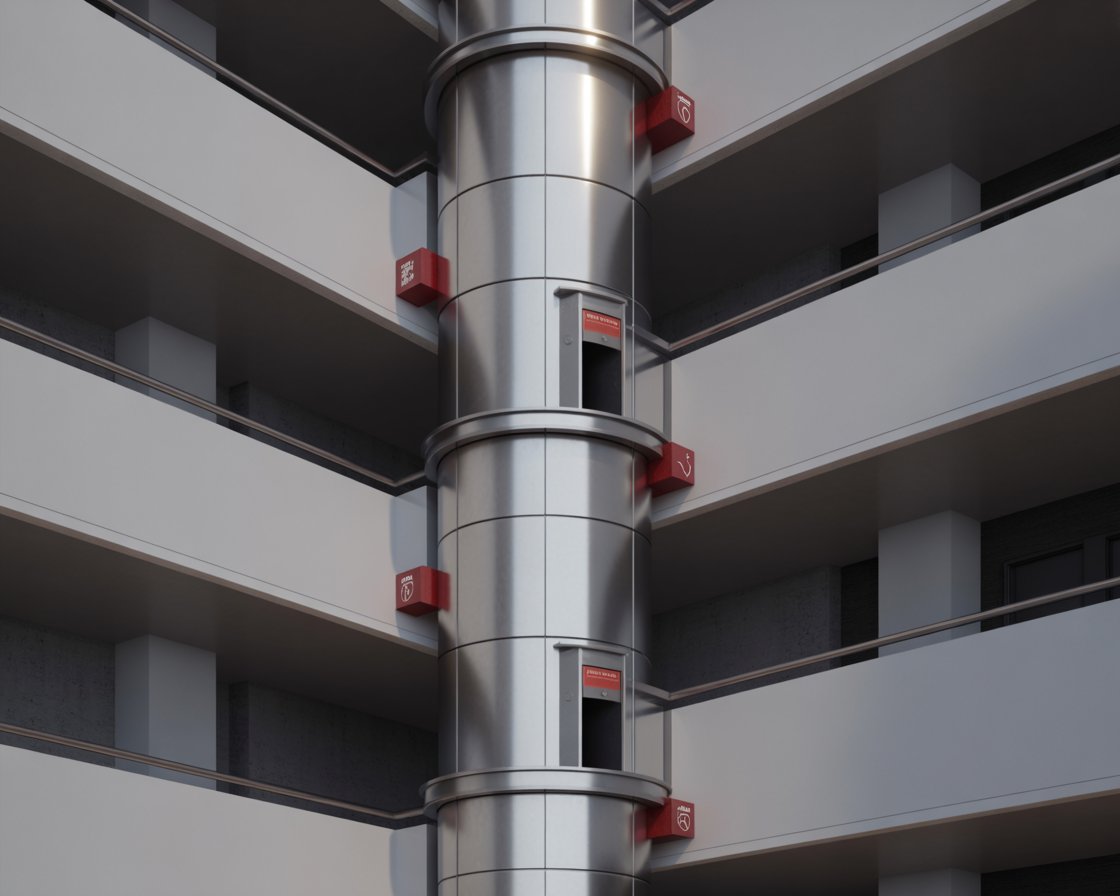 Vertical garbage chute system installed in a multi-storey building for efficient waste management