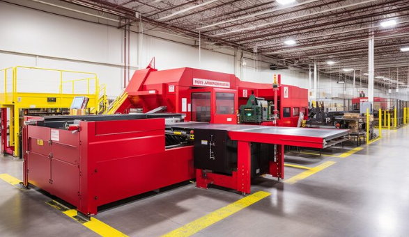 High-capacity industrial sheet metal machine operating inside a modern manufacturing facility