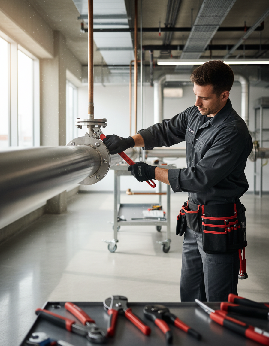 plumber fixing a leakage in a facility